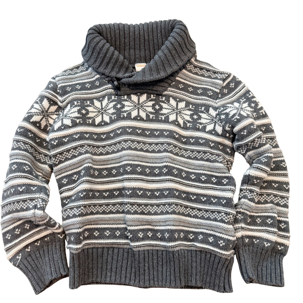 Gymboree Shawl Collar Sweater Boys S 5-6 Grey Fair Isle Snowflake Toggle Knit